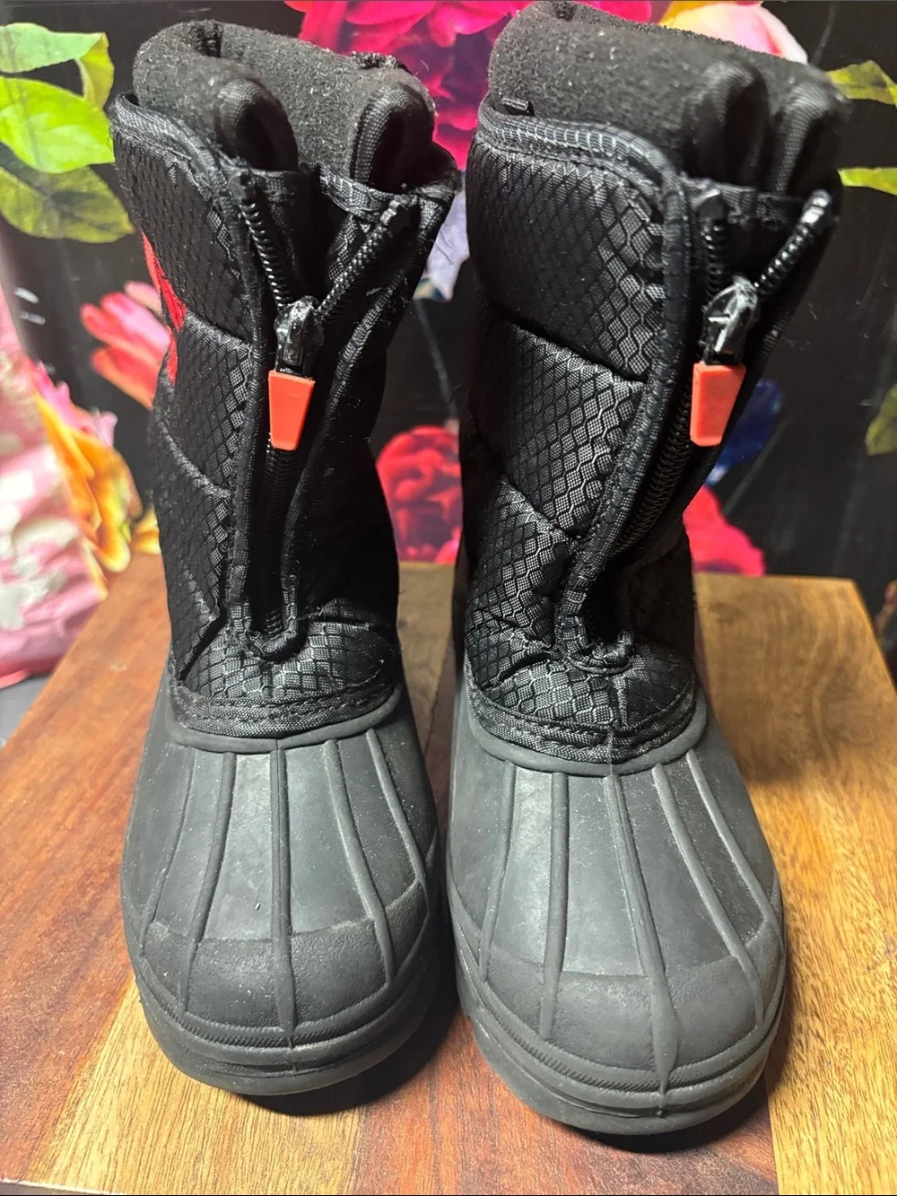 RBX Black Quilted Snow Boots with Red Logo Accent